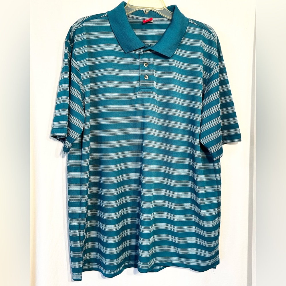MENS XL EXTRA LARGE TEAL STRIPE SHORT SLEEVE POLYESTER JUNCTION WEST POLO SHIRT